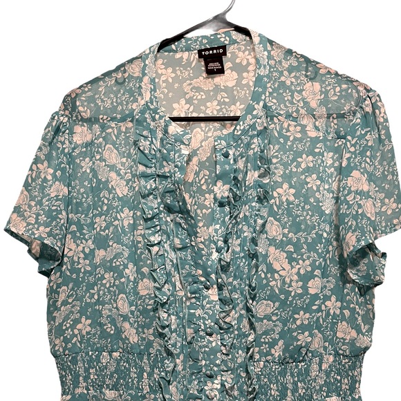 Delicate Teal Floral Blouse - Picture 2 of 5